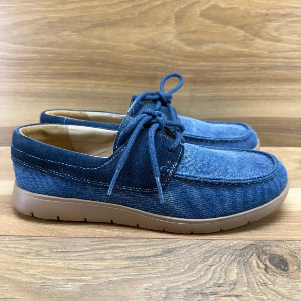 UGG Boat Moc Toe Loafers Mens 7‎ Blue Cotton And Suede Low Top Comfort